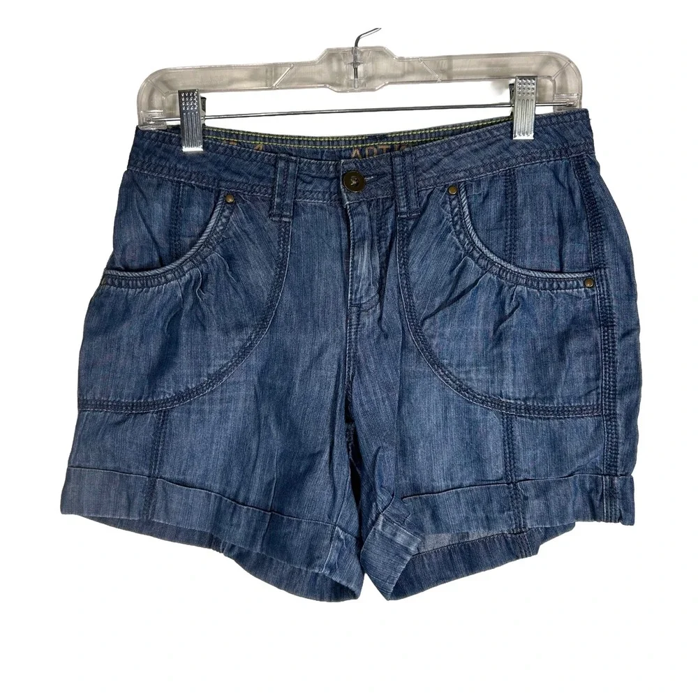 Apt. 9 Womens Modern Fit Blue Denim Shorts‎ Tencel Blend Cuffed Size 4